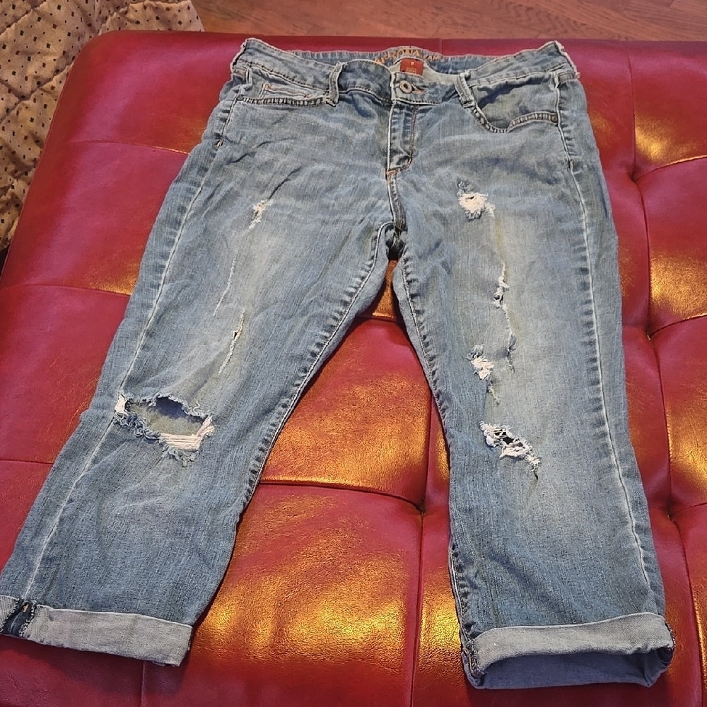 Light Blue Distressed Cropped Jeans